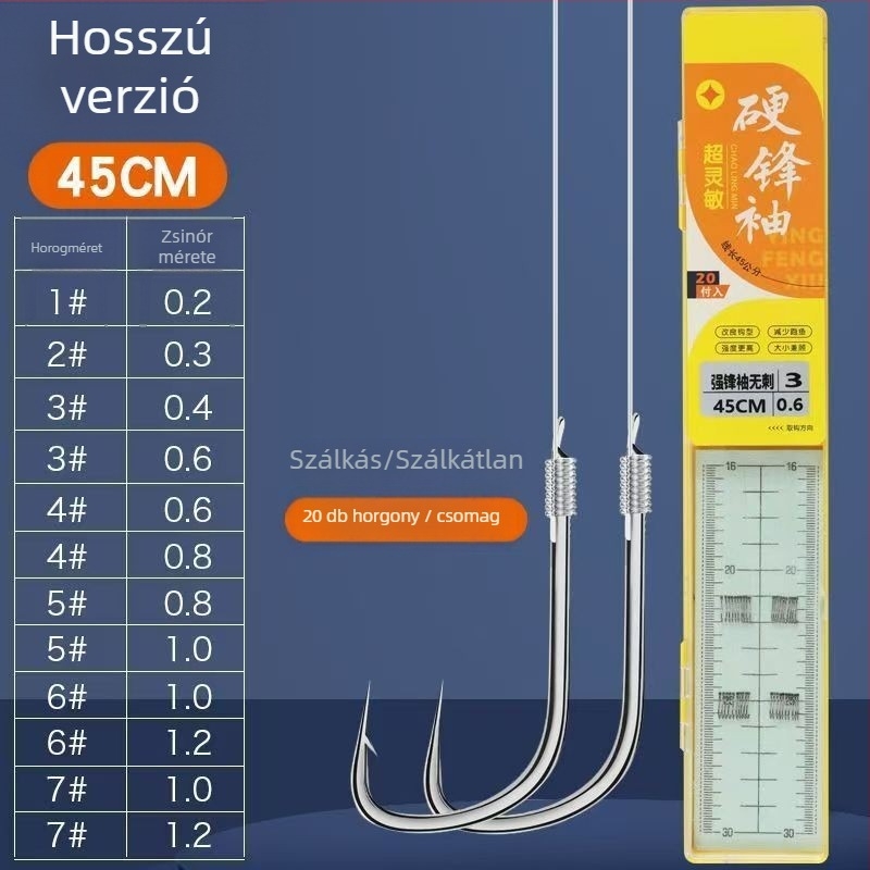 25 cm előre kötött zsinór kettős horgokkal – kárász horog készlet, 20 darab