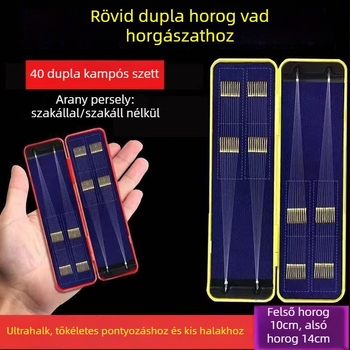 Arany bevonatú dupla horog készlet, készen álló, horoggal, horgászfelszerelés