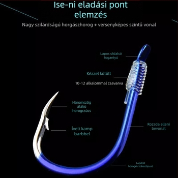 Tüskés, dupla horoggal ellátott horgok készlete, előre kötött vezetővel, 5-ös méret, 200 db