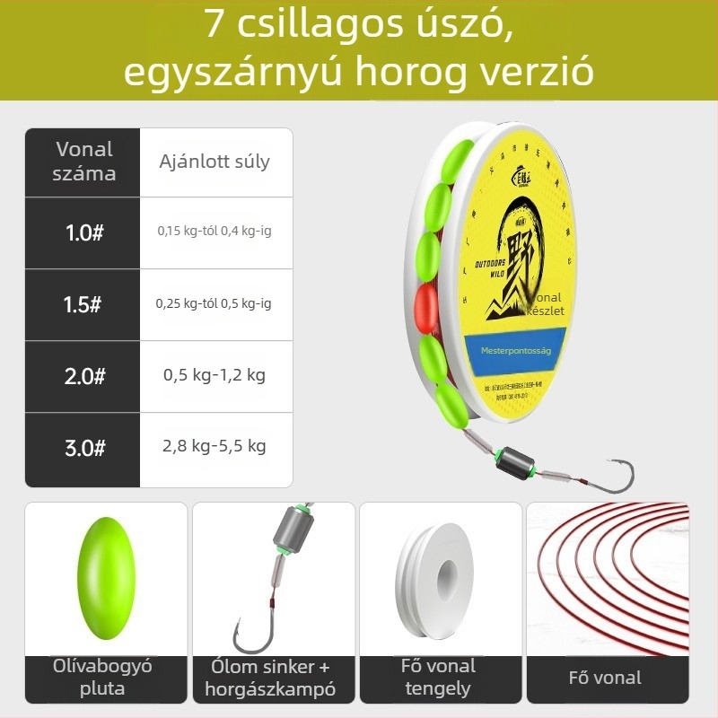 Horgász zsinór készlet kuksival — hagyományos szerelékcsomag, fő zsinór benne, tározó tavon használható (Anyag: Nylon; Hossz: Egyéb; Horgászhely: Tározó)