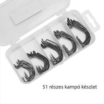 51 darab Crank horog készlet, TX Rig vékony horog, puha csalétek horog, basszus puha féreg horog, széles hasú horog