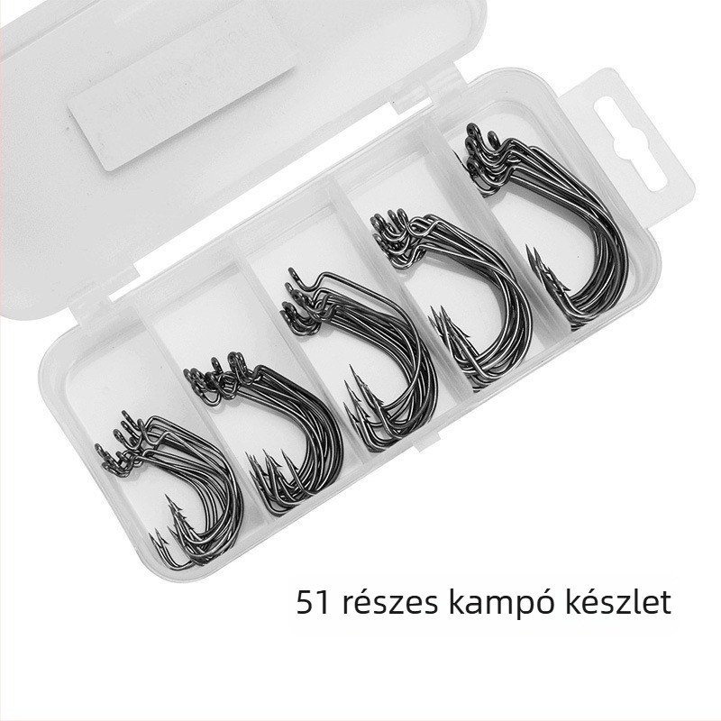 51 darab Crank horog készlet, TX Rig vékony horog, puha csalétek horog, basszus puha féreg horog, széles hasú horog