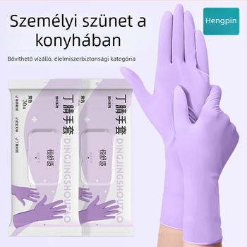 Nitril kesztyűk háztartási feladatokra és konyhai használatra; vízállóak, tartósak, egyszer használatosak, élelmiszerbiztonsági minőségű, meghosszabbított mandzsetta
