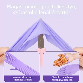 Nitril kesztyűk háztartási feladatokra és konyhai használatra; vízállóak, tartósak, egyszer használatosak, élelmiszerbiztonsági minőségű, meghosszabbított mandzsetta