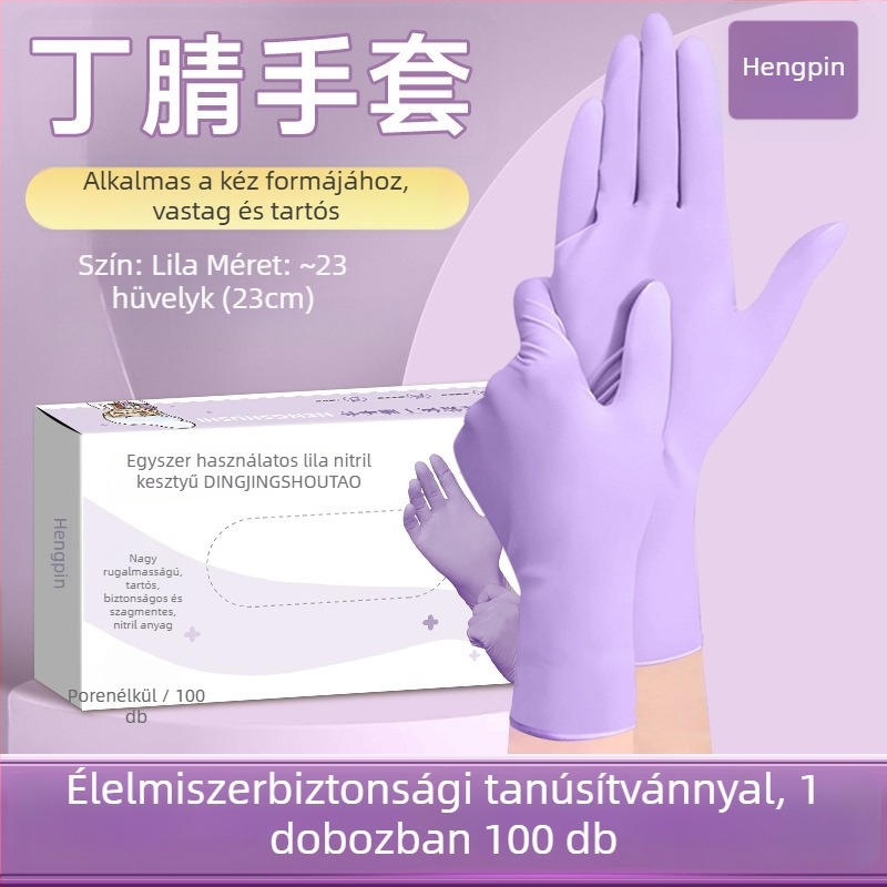 Nitril kesztyűk háztartási feladatokra és konyhai használatra; vízállóak, tartósak, egyszer használatosak, élelmiszerbiztonsági minőségű, meghosszabbított mandzsetta