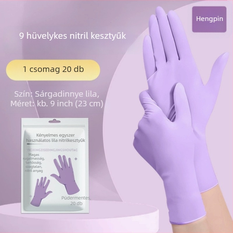 Nitril kesztyűk háztartási feladatokra és konyhai használatra; vízállóak, tartósak, egyszer használatosak, élelmiszerbiztonsági minőségű, meghosszabbított mandzsetta