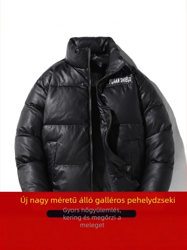 Férfi téli pehelydzseki, vastagított kivitel, fehér kacsa tolltöltet 250–300 g, 36–40% tolltartalom, vízálló és szélálló, állvédős gallér, cipzár
