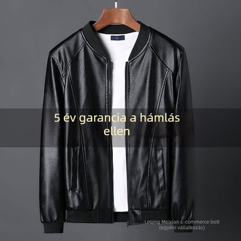 Férfi PU bőrdzseki, streetwear stílus, rever galléros, cipzáras záródás, laza szabás, téli szezon, vízálló