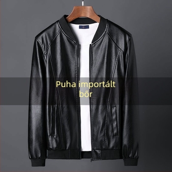 Férfi PU bőrdzseki, streetwear stílus, rever galléros, cipzáras záródás, laza szabás, téli szezon, vízálló