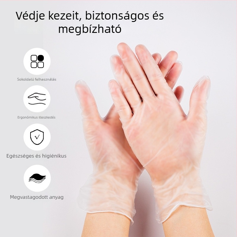 Egyszer használatos vastag PVC kesztyűk, élelmiszerbiztonsági minőségű, konyha, catering, sütés és takarítás, 100 darab
