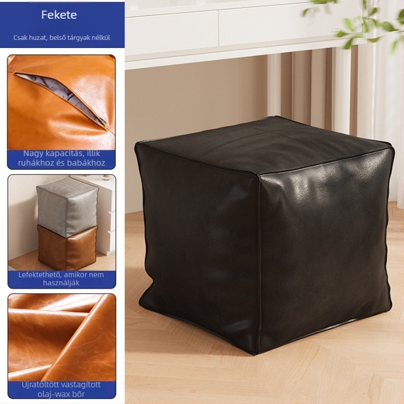 Bőr marokkó stílusú tároló puff, egyszerű és modern, mozgatható