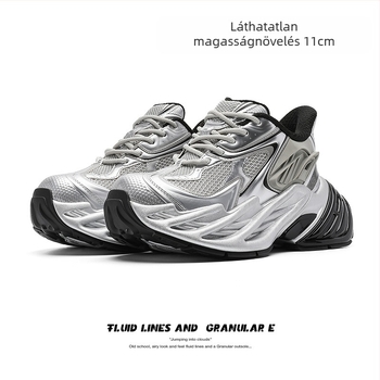 Rejtett 11 cm-es magasságnövelésű loaferek – uniszex dad shoes, fűzővel, hegyes orr, PU felső rész, gumitalp