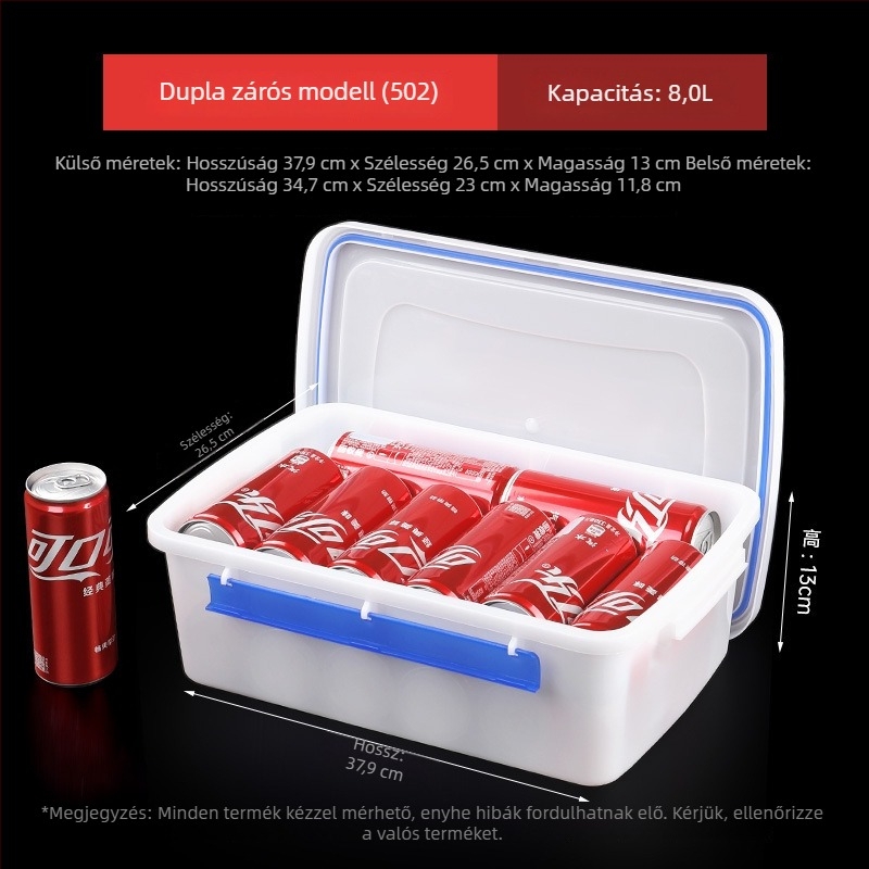 Szögletes élelmiszer-minőségű vastagított áttetsző műanyag tároló doboz fedővel, hűtőszekrénybe, nagy kapacitású, mikrohullámú sütőben használható