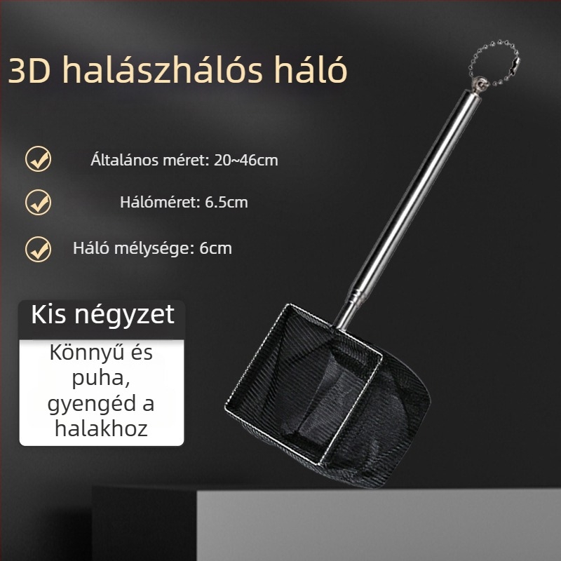 Rozsdamentes acélból készült teleszkópos kézi akváriumi háló kis díszhalakhoz (guppy, betta) – 3D kézműves kialakítás