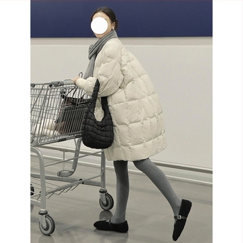Női pamuttal töltött kabát Koreai stílusban, polo gallér, cipzár, hossz 50–65 cm, pamut 71–80%, Spandex anyag