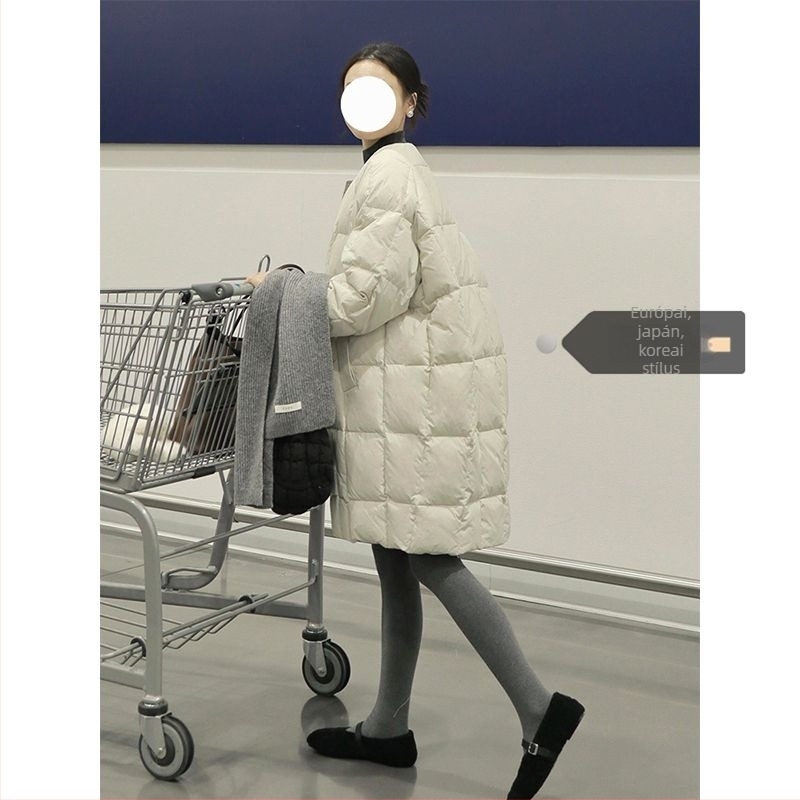 Női pamuttal töltött kabát Koreai stílusban, polo gallér, cipzár, hossz 50–65 cm, pamut 71–80%, Spandex anyag