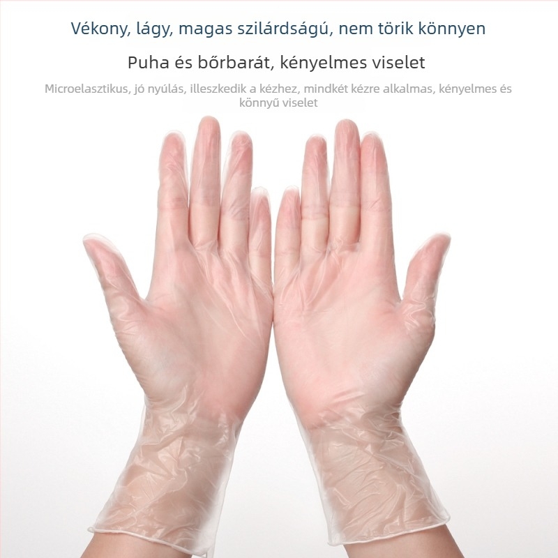 Egyszer használatos átlátszó vastag PVC kesztyűk, élelmiszer-minőség, háztartási, catering, sütés és szépségápolás számára, 100 darabos csomag