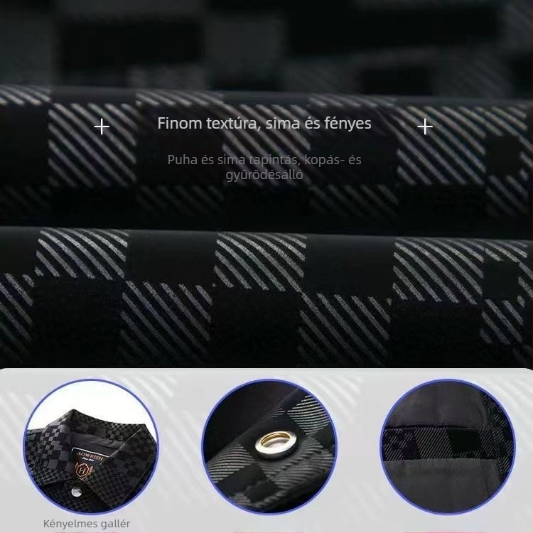 Férfi PU bőrkabát reveres gallér, kockás mintázat, mindennapi stílus tavasz–ősz
