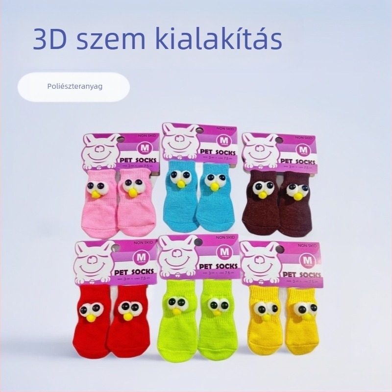 Állatbarát zoknik kutyáknak és macskáknak | Poliészter, zokni-gyártás géppel, felső varrat, csúszásmentes ragasztó, univerzális használat, minden szezonra