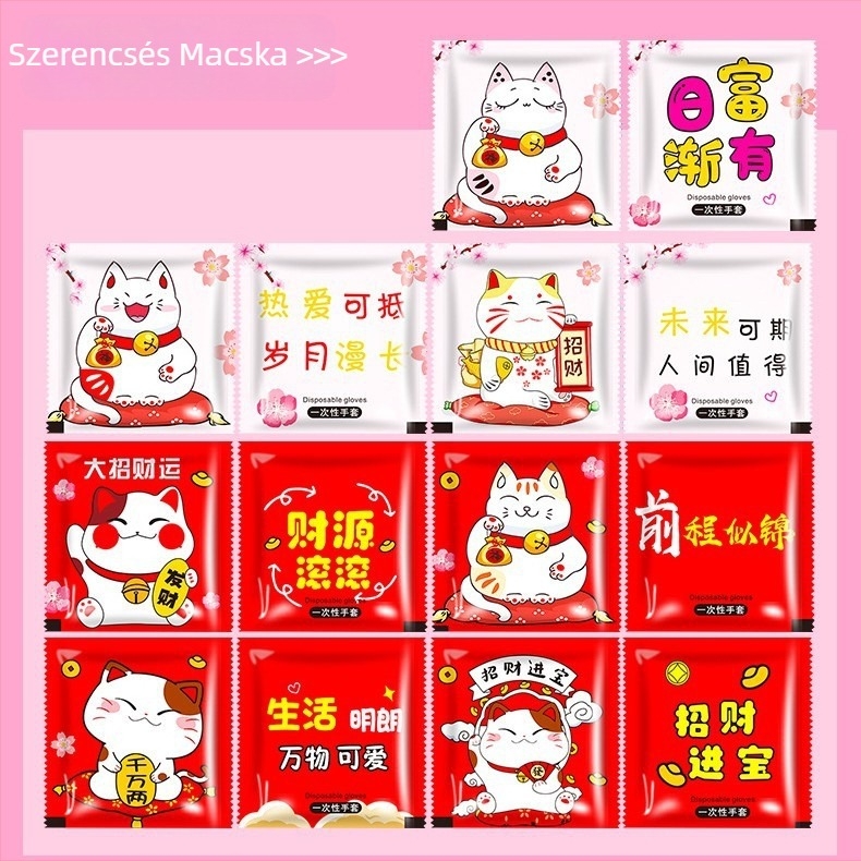 Éttermi egyszer használatos kesztyűk, műanyagból, olajállóak, egyenként csomagolva, 0,5 mm vastagság, 2 éves szavatosság