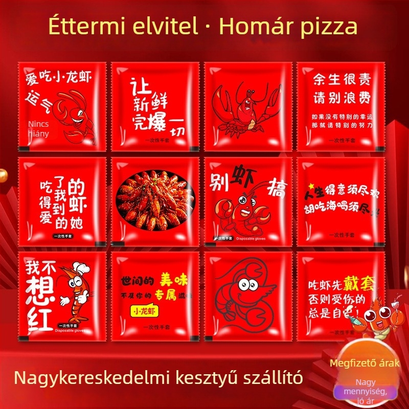 Éttermi egyszer használatos kesztyűk, műanyagból, olajállóak, egyenként csomagolva, 0,5 mm vastagság, 2 éves szavatosság