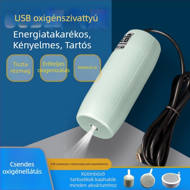 USB akváriumi oxigénszivattyú, ultra csendes levegőszivattyú, kis akváriumi oxigénosító