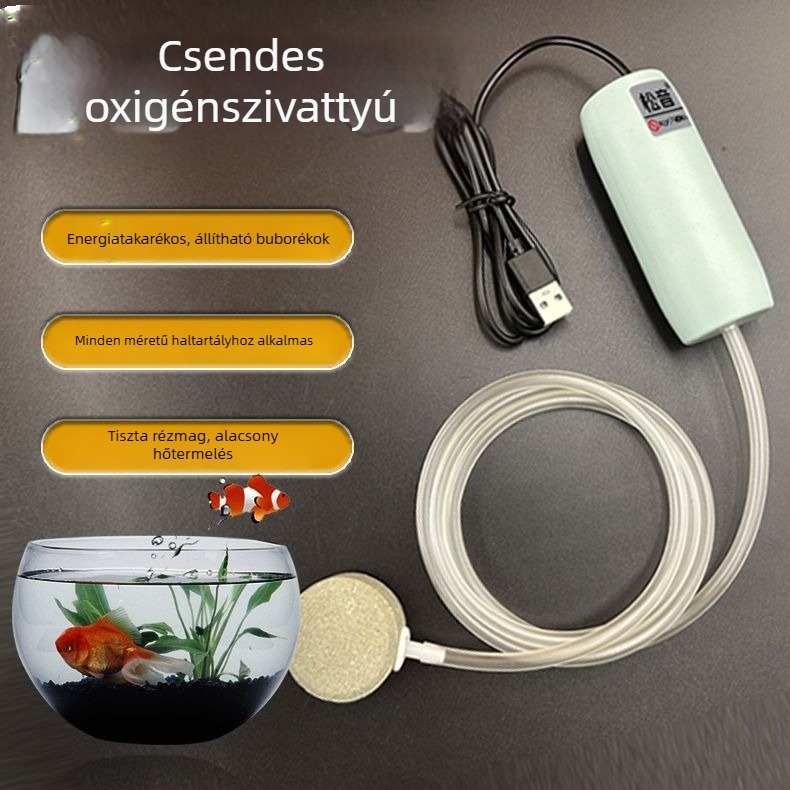 USB akváriumi oxigénszivattyú, ultra csendes levegőszivattyú, kis akváriumi oxigénosító