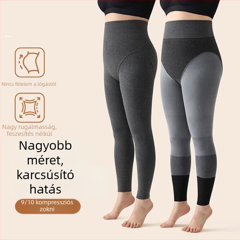 Plusz méretű női kompressziós leggings polár béléssel, szürke színben, őszi-téli