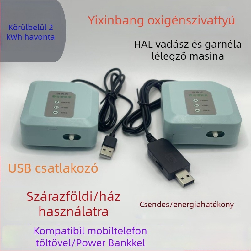 USB-s oxigénpumpa akváriumhoz, csendes, kompakt levegőztető
