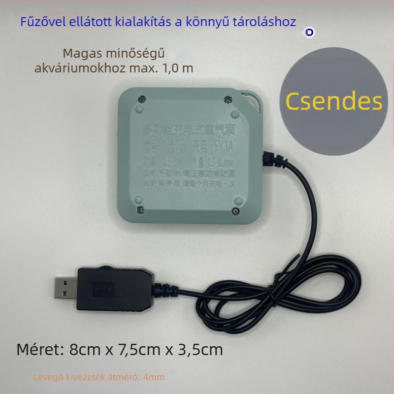 USB-s oxigénpumpa akváriumhoz, csendes, kompakt levegőztető