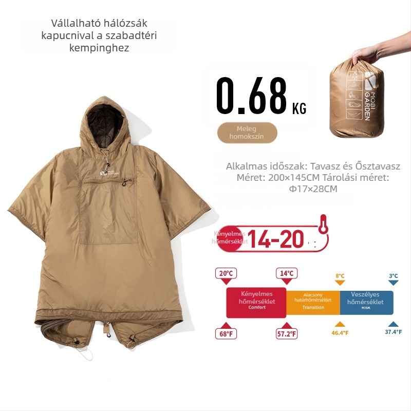 Hordozható hálózsák-köpeny kempingezéshez – Mu gaodi, nylon szövet, boríték típusú szerkezet, felnőttek, súly körülbelül 680 g