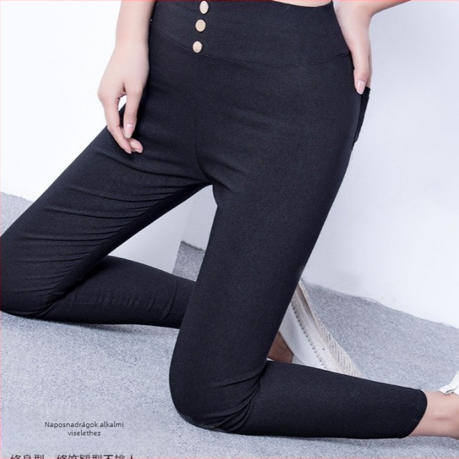 Téli fleece-béléses magas derekú, elasztikus, szoros hatású leggings pamutkeverékből