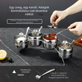 304 rozsdamentes acél fűszeresüveg készlet arany színben, kanállal, átlátszó üvegfedéllel, otthoni konyhához, több ízű készlet