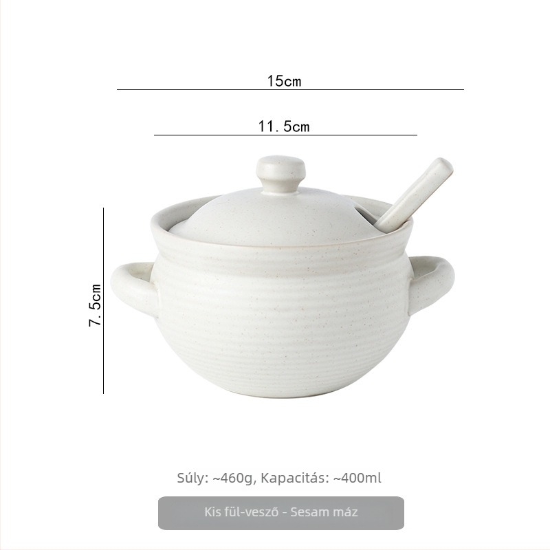 Kétfülű kerámia olajtartó fedővel és kanállal, japán stílusú konyhai tároló folyékony ízesítőkhöz, hőálló, testreszabás lehetséges