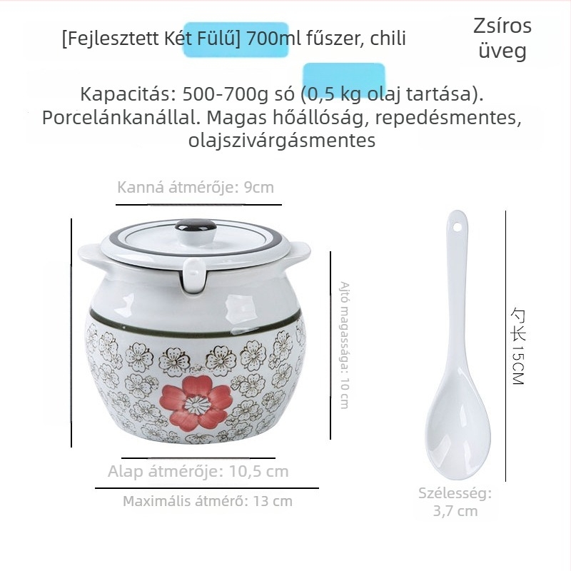 Kerámia fűszeres tartó fogantyúval és fedővel, folyékony fűszerekhez, klasszikus kettős fülű kialakítás, új kínai stílus, első osztályú minőség