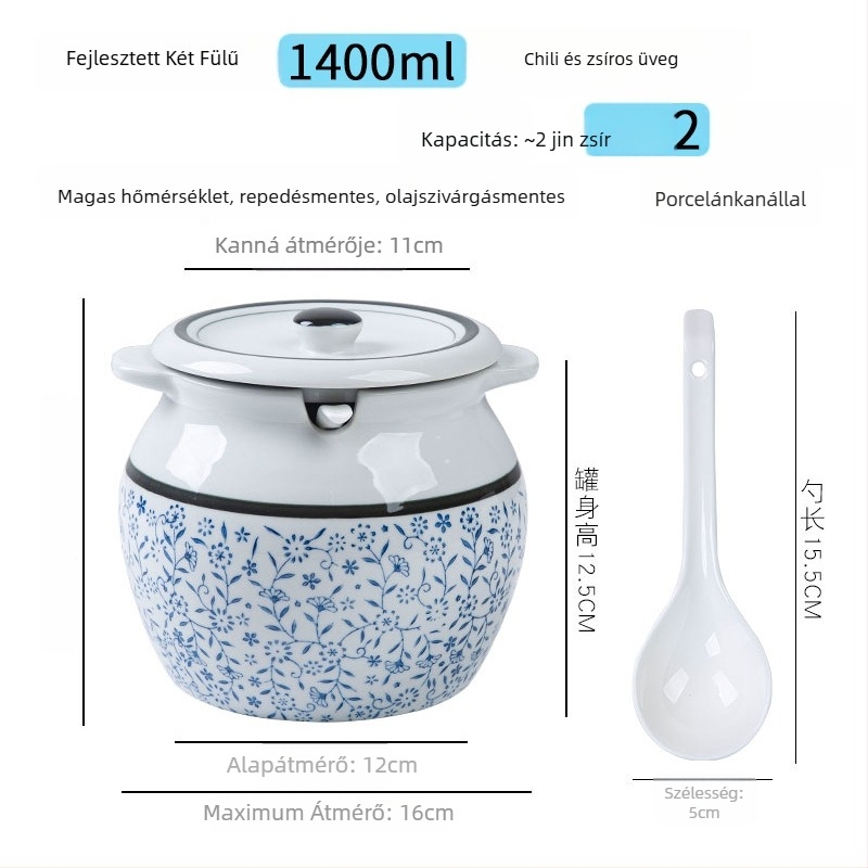 Kerámia fűszeres tartó fogantyúval és fedővel, folyékony fűszerekhez, klasszikus kettős fülű kialakítás, új kínai stílus, első osztályú minőség