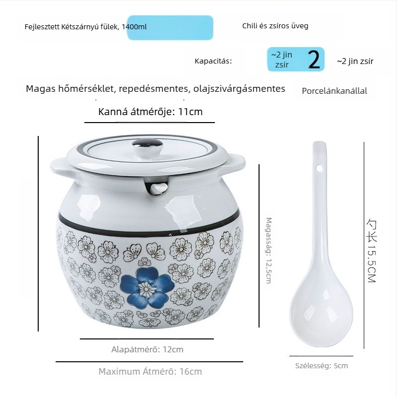 Kerámia fűszeres tartó fogantyúval és fedővel, folyékony fűszerekhez, klasszikus kettős fülű kialakítás, új kínai stílus, első osztályú minőség