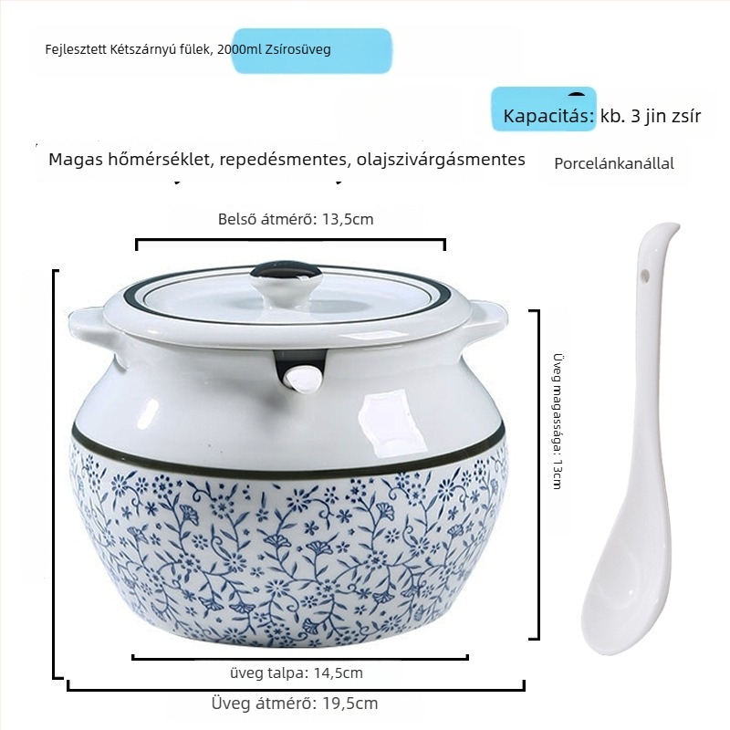 Kerámia fűszeres tartó fogantyúval és fedővel, folyékony fűszerekhez, klasszikus kettős fülű kialakítás, új kínai stílus, első osztályú minőség