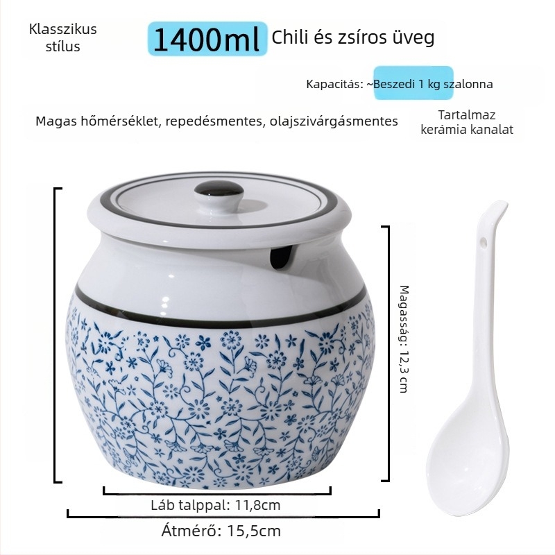 Kerámia fűszeres tartó fogantyúval és fedővel, folyékony fűszerekhez, klasszikus kettős fülű kialakítás, új kínai stílus, első osztályú minőség