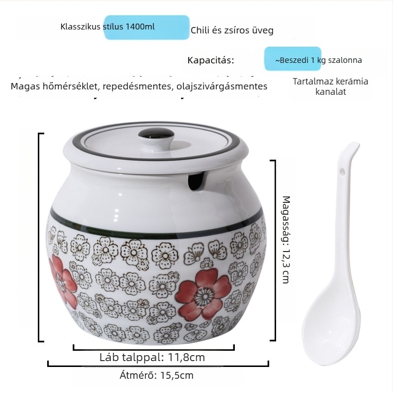 Kerámia fűszeres tartó fogantyúval és fedővel, folyékony fűszerekhez, klasszikus kettős fülű kialakítás, új kínai stílus, első osztályú minőség