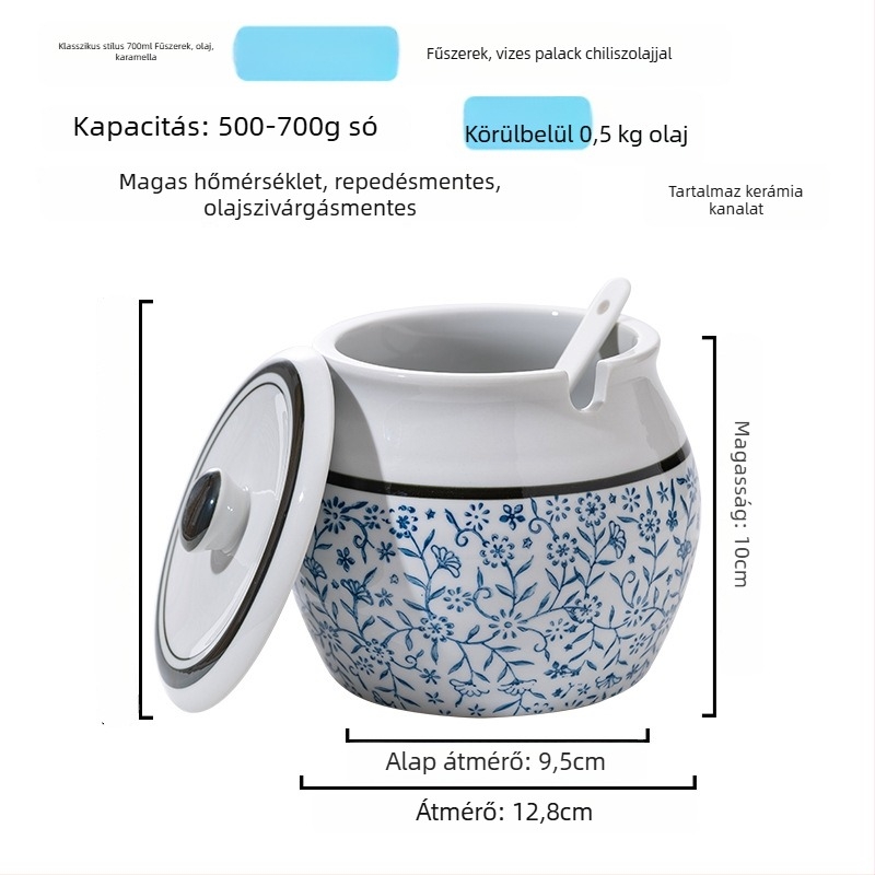 Kerámia fűszeres tartó fogantyúval és fedővel, folyékony fűszerekhez, klasszikus kettős fülű kialakítás, új kínai stílus, első osztályú minőség