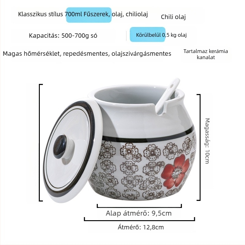 Kerámia fűszeres tartó fogantyúval és fedővel, folyékony fűszerekhez, klasszikus kettős fülű kialakítás, új kínai stílus, első osztályú minőség
