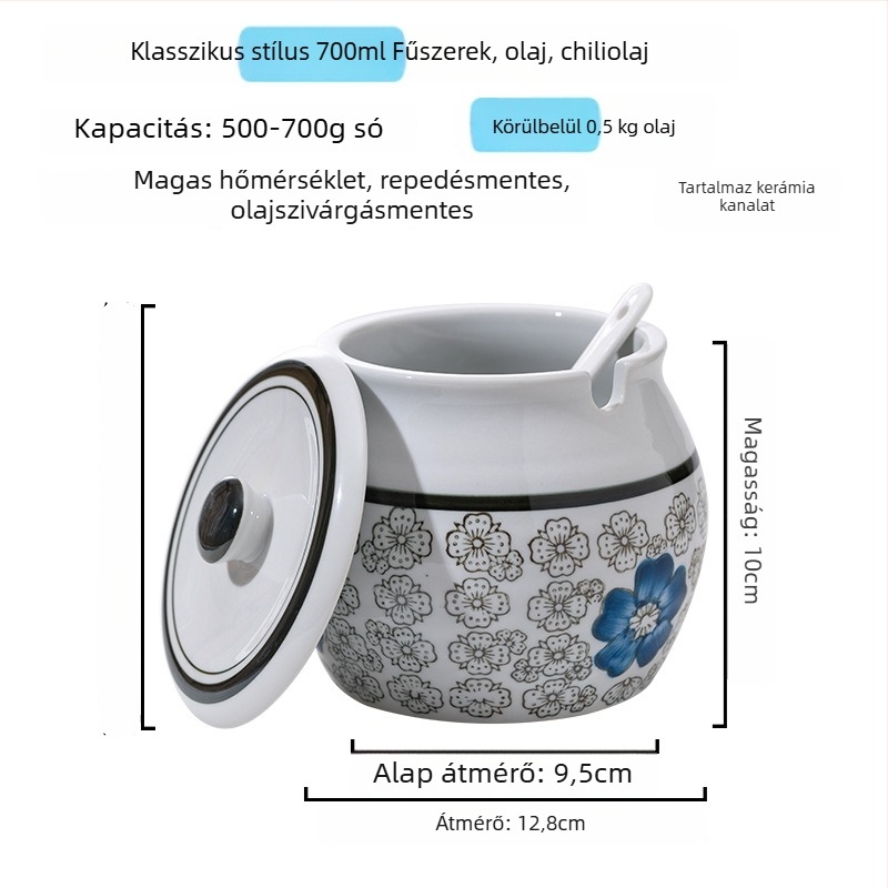 Kerámia fűszeres tartó fogantyúval és fedővel, folyékony fűszerekhez, klasszikus kettős fülű kialakítás, új kínai stílus, első osztályú minőség