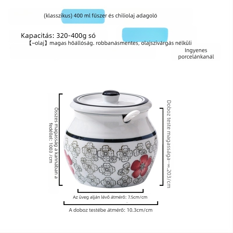 Kerámia fűszeres tartó fogantyúval és fedővel, folyékony fűszerekhez, klasszikus kettős fülű kialakítás, új kínai stílus, első osztályú minőség