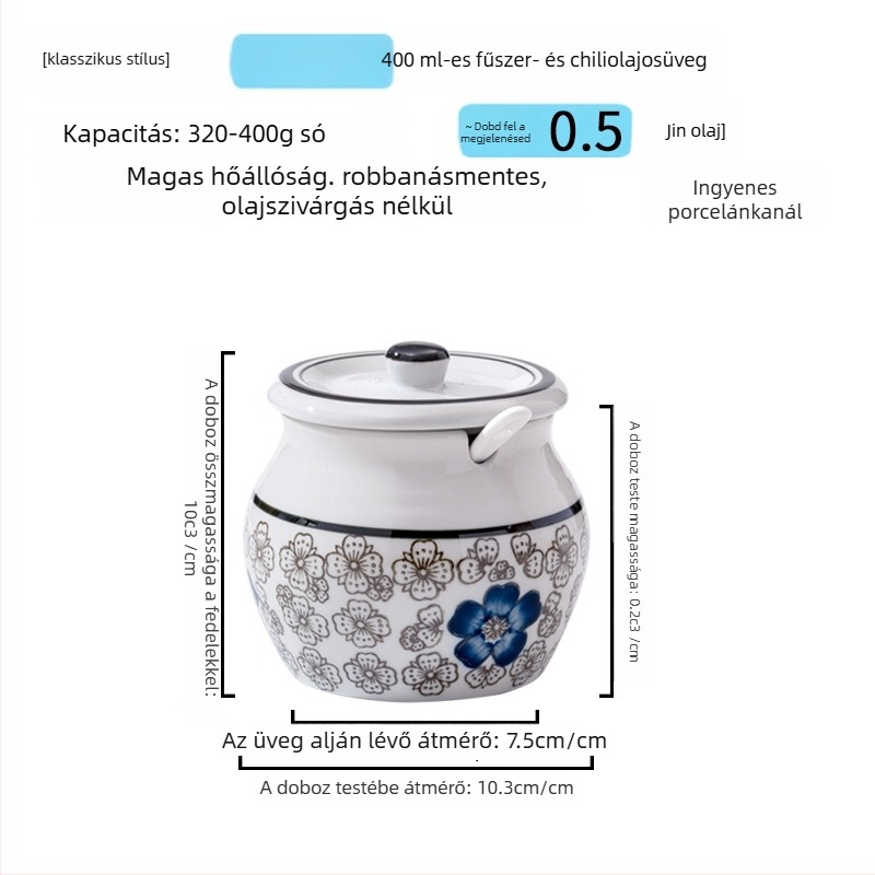 Kerámia fűszeres tartó fogantyúval és fedővel, folyékony fűszerekhez, klasszikus kettős fülű kialakítás, új kínai stílus, első osztályú minőség