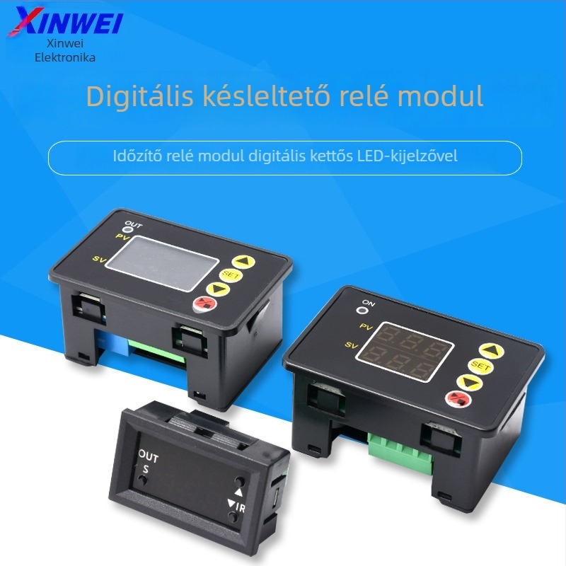 12V időzítő relé modul ciklikus be- és kikapcsolás funkcióval, digitális dupla LED kijelző