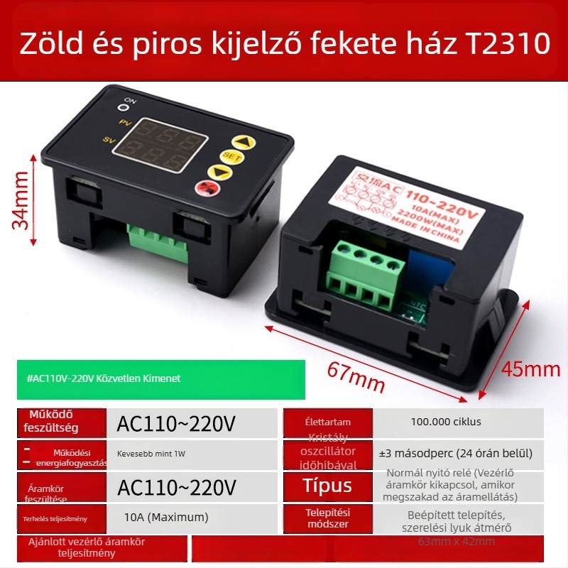 12V időzítő relé modul ciklikus be- és kikapcsolás funkcióval, digitális dupla LED kijelző