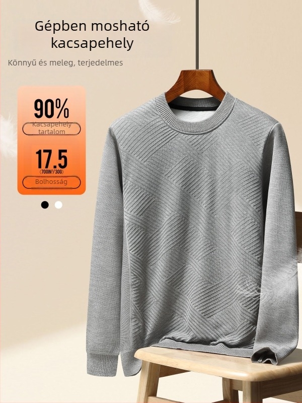 Férfi pulóver 90% fehér kacsa tollal töltött fleece-béléssel, gépi mosás, hosszú ujjú, őszi-téli
