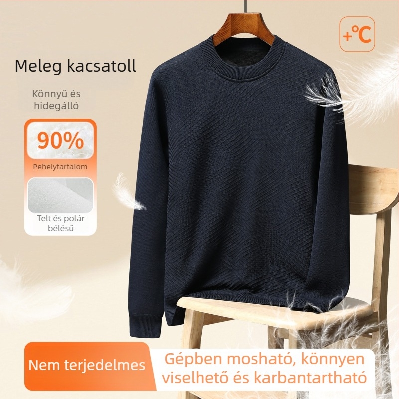 Férfi pulóver 90% fehér kacsa tollal töltött fleece-béléssel, gépi mosás, hosszú ujjú, őszi-téli