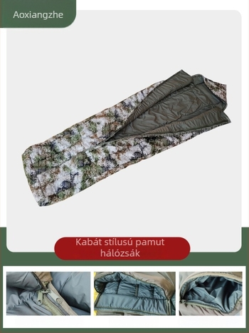 Sounder kabát-stílusú hálózsák, katonai zöld kamuflázs mintával, múmia-forma, meleg szigetelés kültéri kempingezéshez
